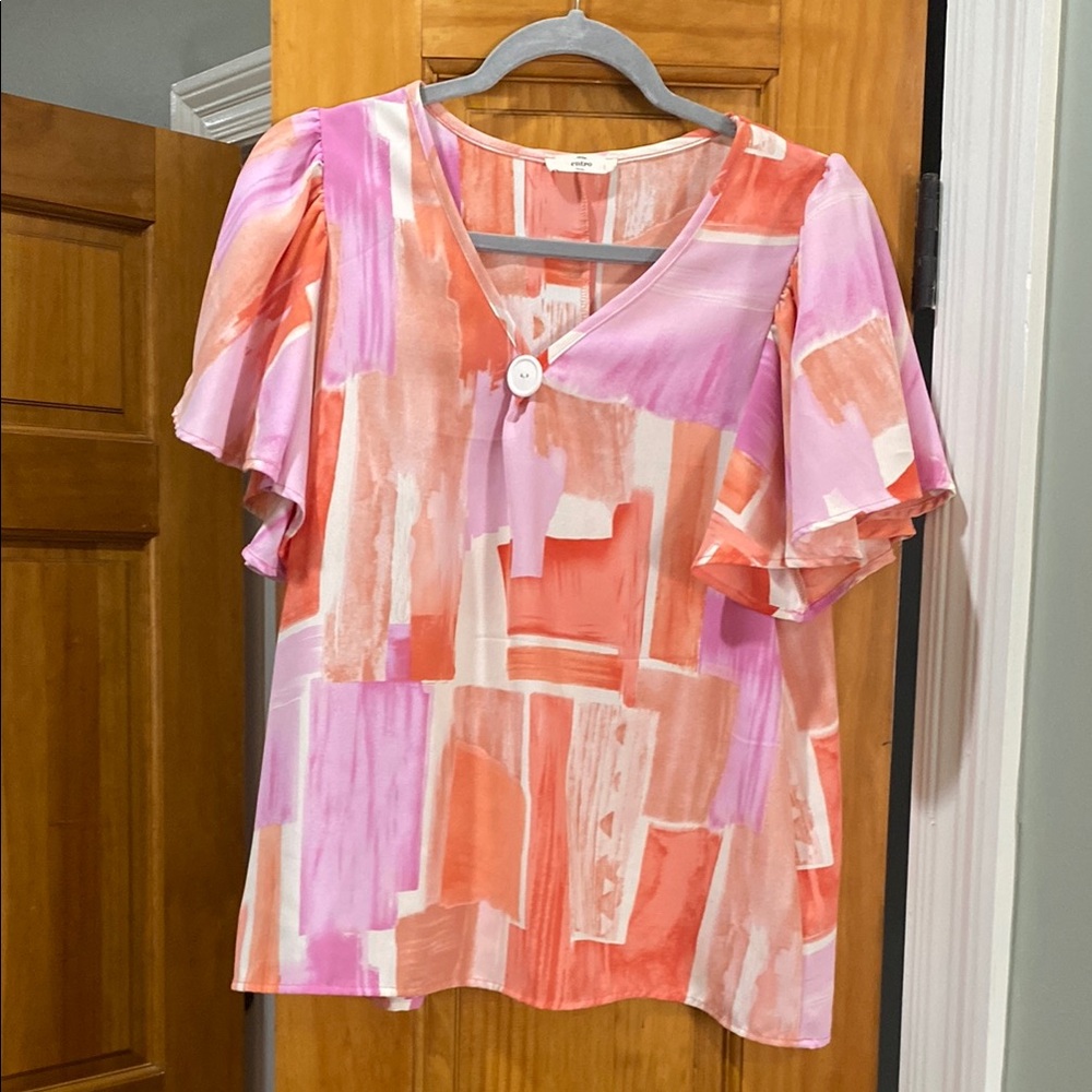 Entro Pink and Orange Blouse Vibrant Top